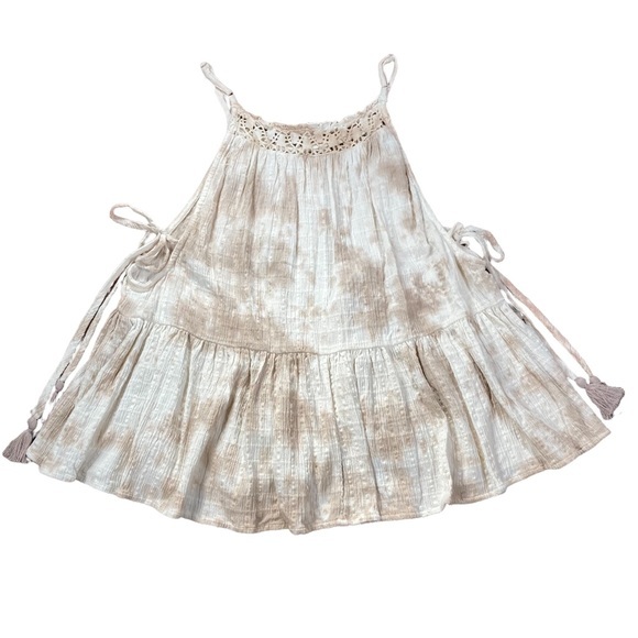 Boho Tie Dye Oversized Tank Top Ties & Tassels Aerie Size Small Crochet Neckline - Picture 9 of 15